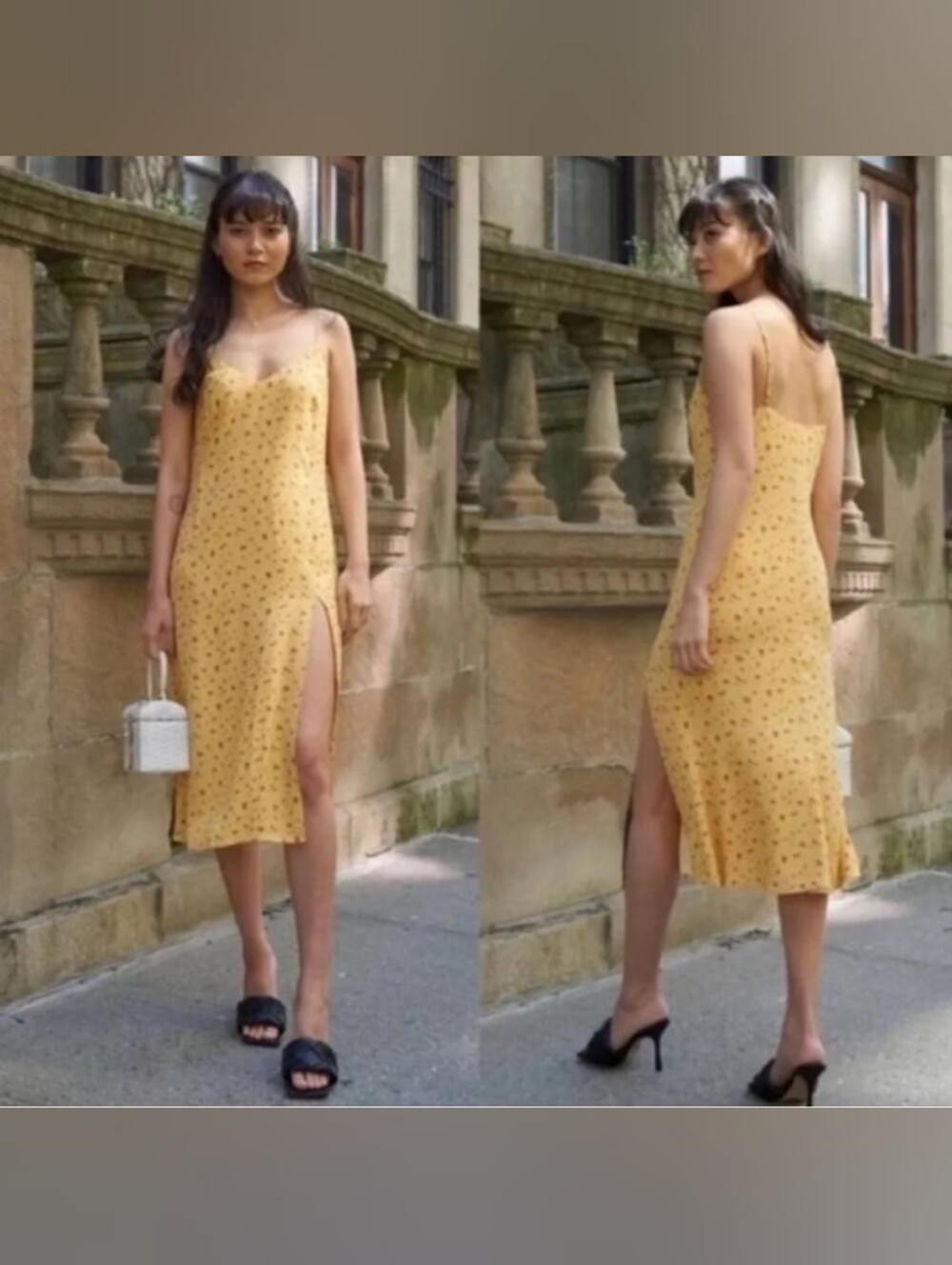 Reformation Yellow Floral Slip Midi Dress with Side Slit, Size 12